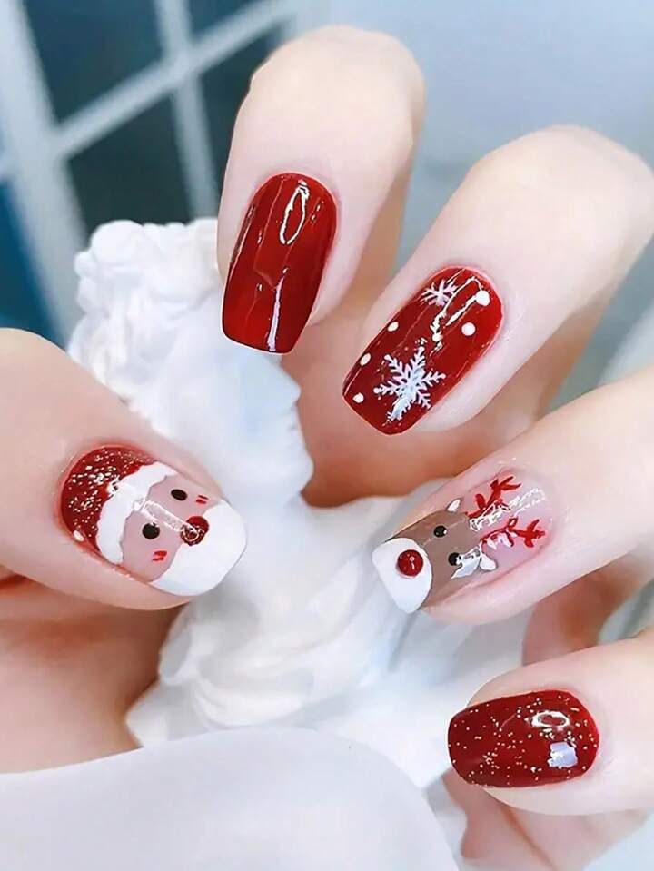Glossy With Glitter Accents Visual Idea — Short Christmas Square Nails 2026