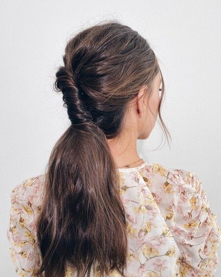 Thick Wavy Dark Brown Twisted Low Ponytail Thick Wavy Dark Brown Twisted Low Ponytail — Winter Ponytail Hairstyles