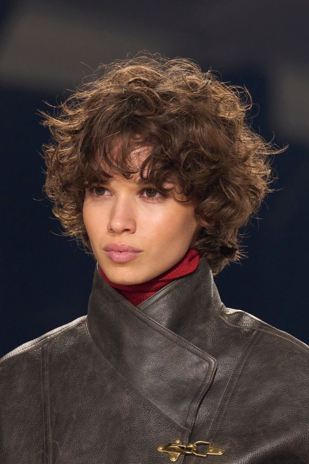 Chic Dark Brown Curly Bob With Full Bangs Chic Dark Brown Curly Bob With Full Bangs — Winter Hairstyles for Curly Hair