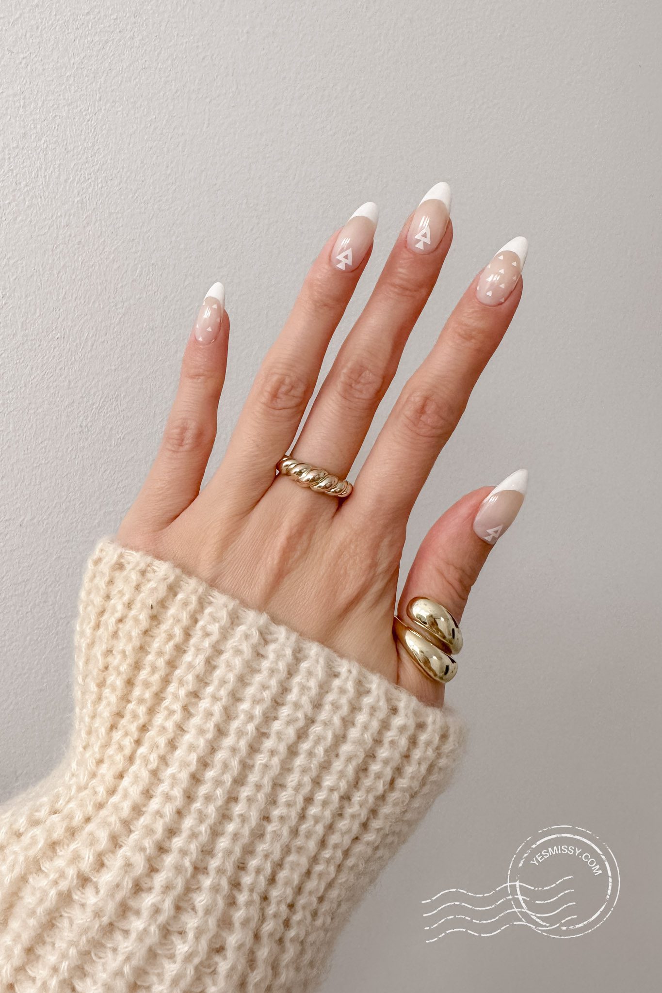 Nude French Tips with Geometric Accents Nude French Tips with Geometric Accents — Cozy Winter Nails