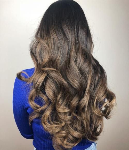 Striking Golden Blonde Balayage on Dark Brown — Chestnut Brown Hair