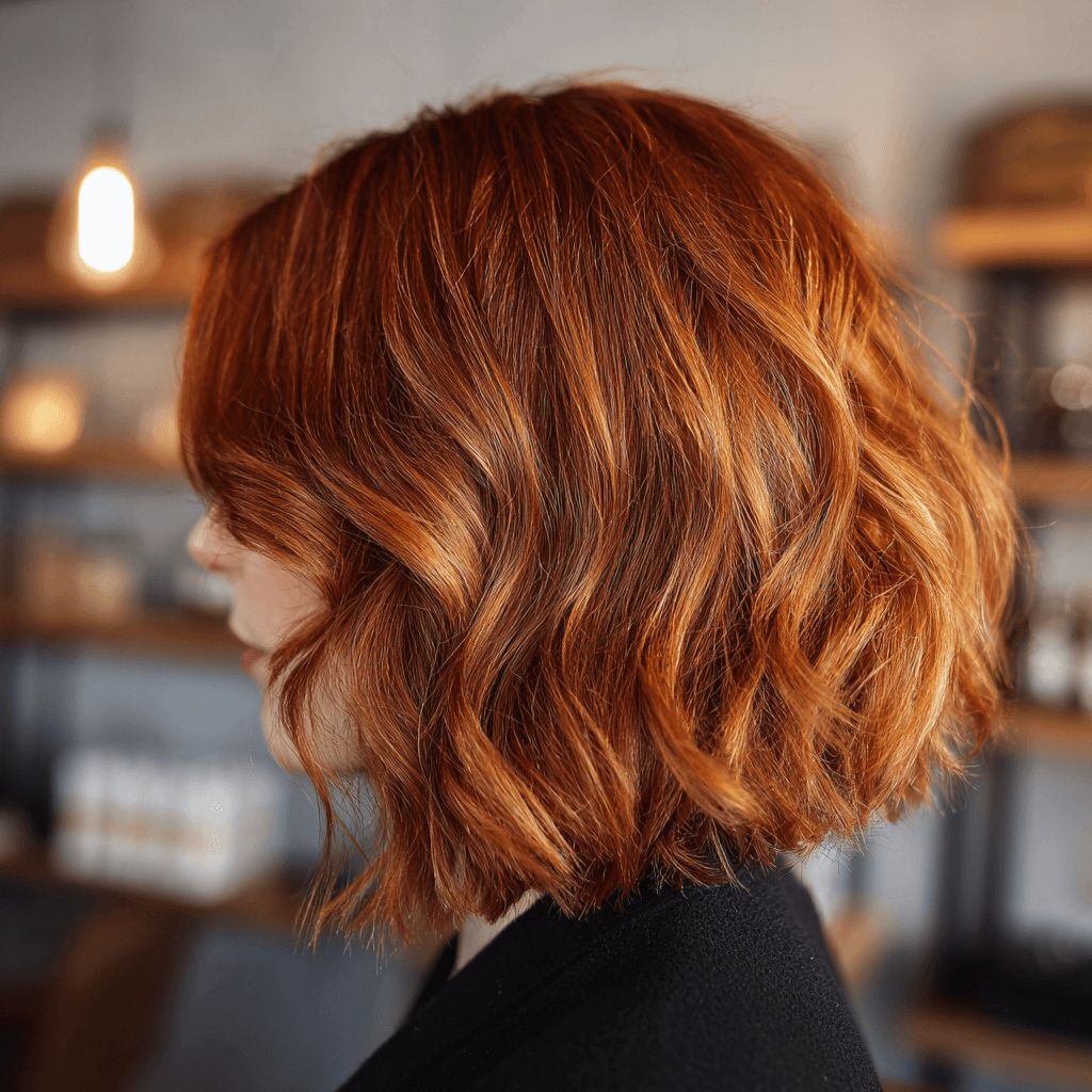 Chin-Length Copper Bob with Waves Chin-Length Copper Bob with Waves — Winter Haircuts for Thick Hair