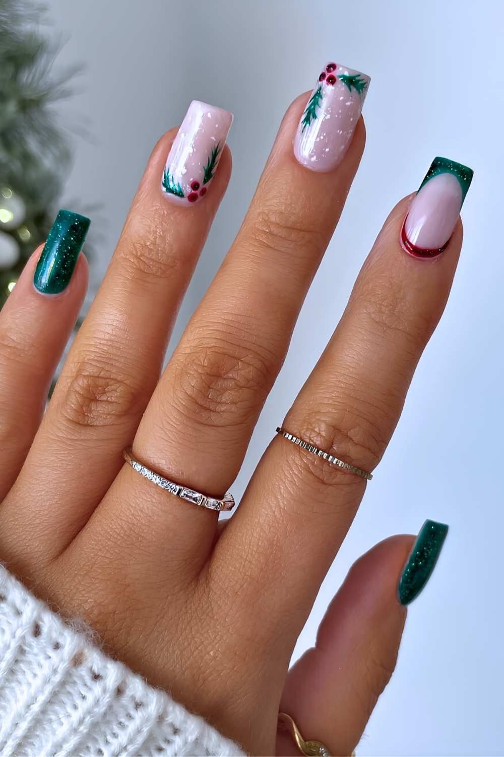 Any Season Subtle Holiday Visual Idea — Green Christmas Nails 2026