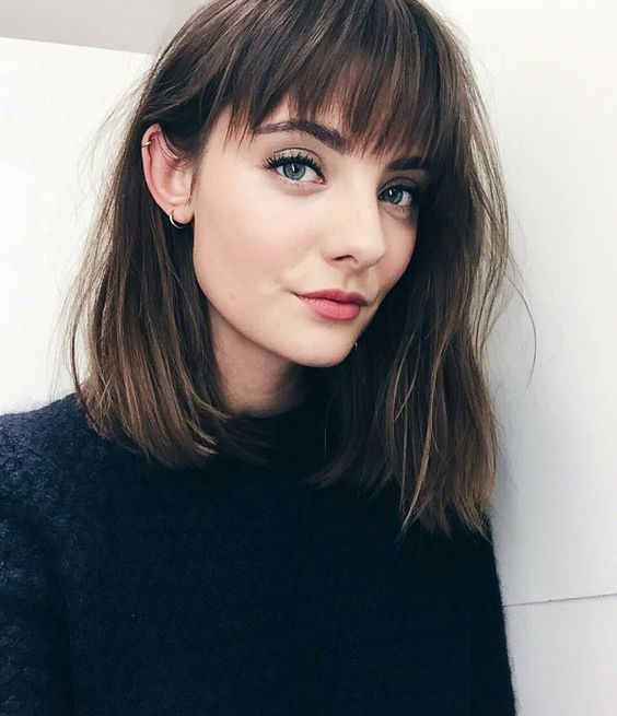 Dark Brown Blunt Bob With Blunt Bangs Dark Brown Blunt Bob With Blunt Bangs — Winter Haircuts with Bangs