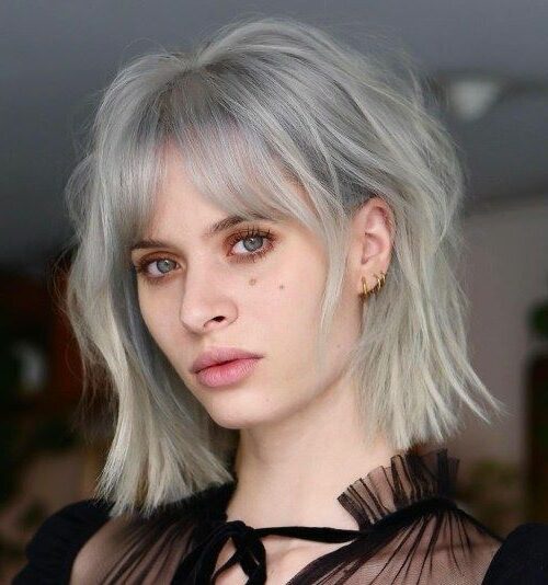 Shaggy Bob with Wispy Bangs Shaggy Bob with Wispy Bangs — Winter Haircuts for Gray Hair