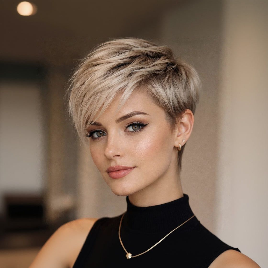 Platinum Pixie With Side Fringe — Winter Hair Colors for Short Hair