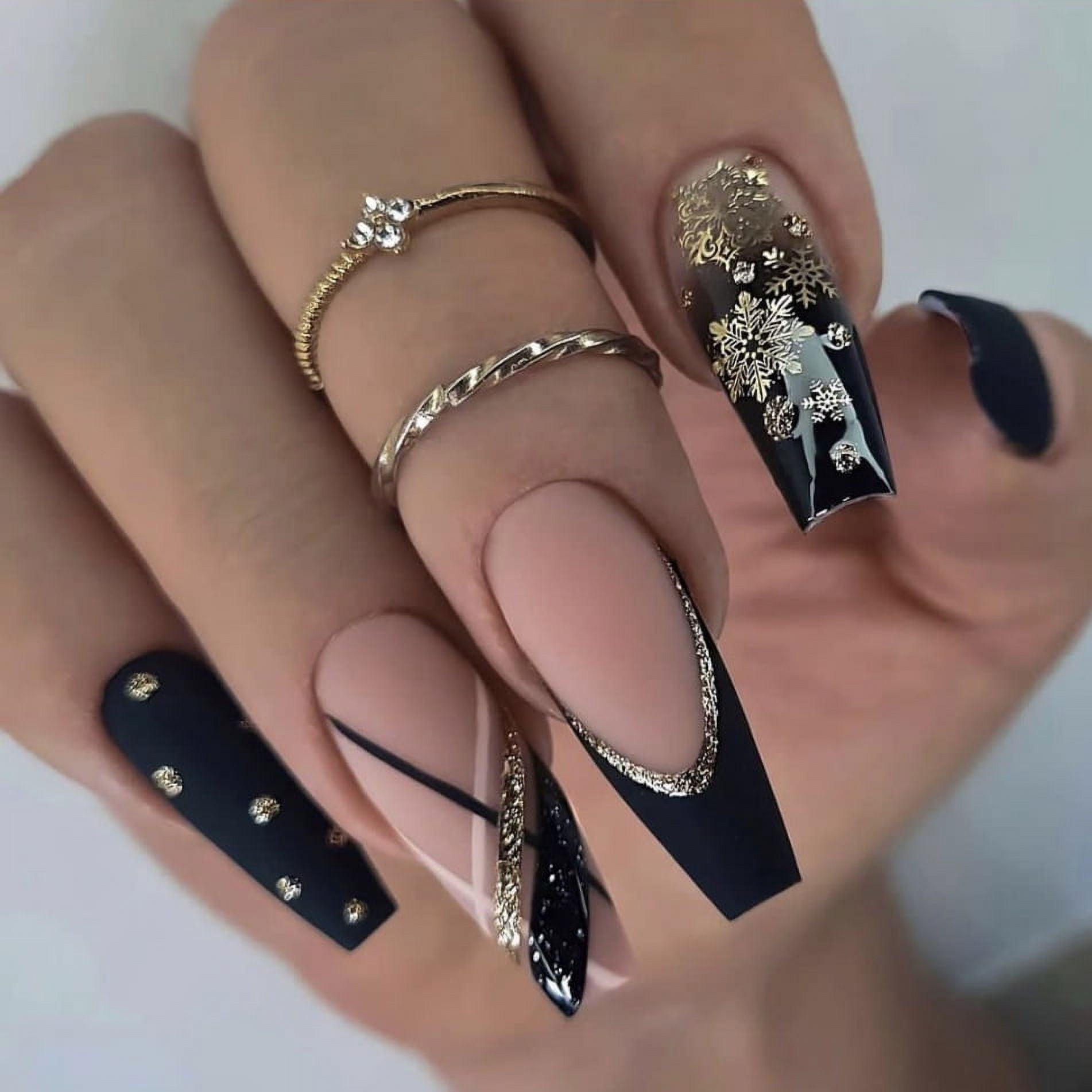 Black Nude Gold Glitter French Tip Coffin Nails Black Nude Gold Glitter French Tip Coffin Nails — Christmas Coffin Nails 2026