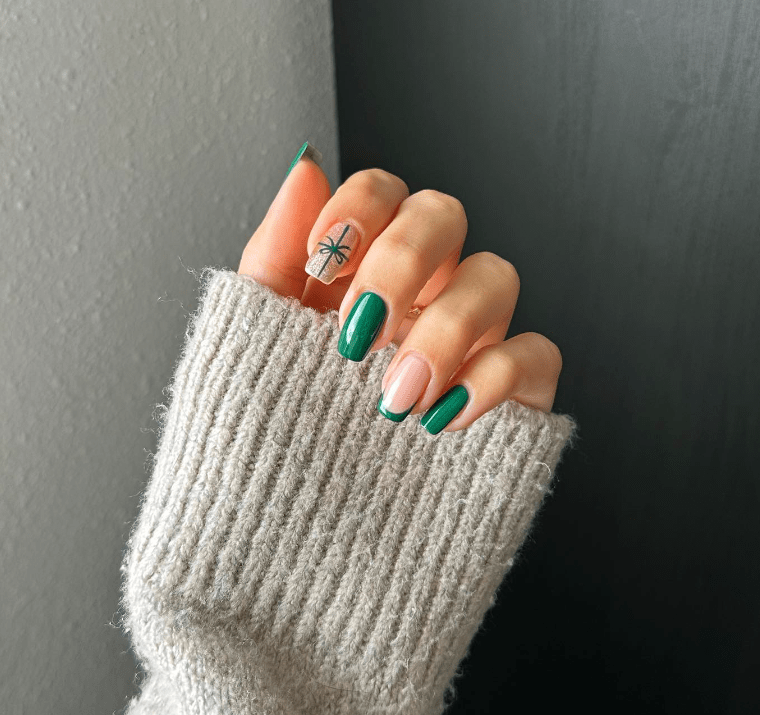 One Hand Close-Up Sheer Pink Green French Ribbon Bow Nails One Hand Close-Up Sheer Pink Green French Ribbon Bow Nails — Christmas Square Nails 2026