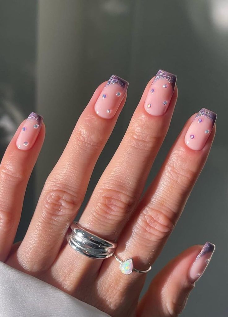 Dark Purple Glitter French Square Nails Dark Purple Glitter French Square Nails — Winter Party Nails