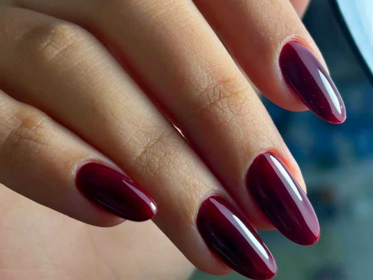 Rich Deep Shimmering Burgundy Ovals Rich Deep Shimmering Burgundy Ovals — Winter Nails for Black Women