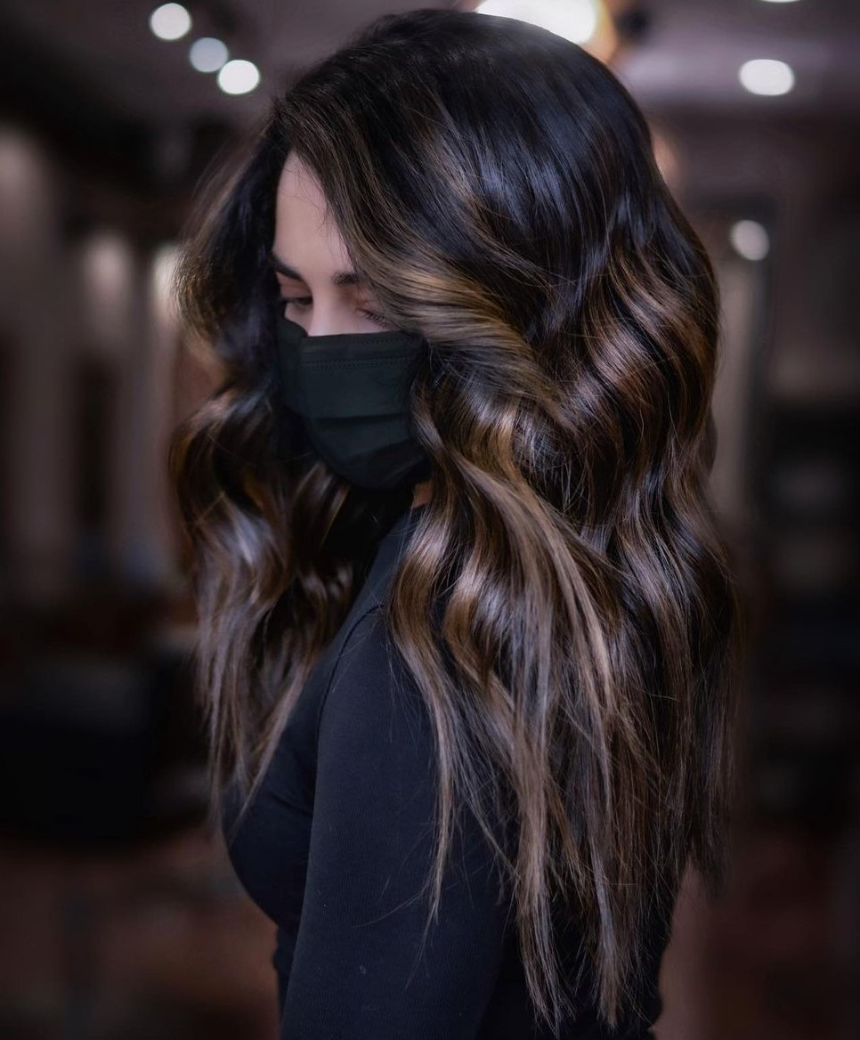Side View Close Crop Subtle Blonde Balayage on Dark Brown Side View Close Crop Subtle Blonde Balayage on Dark Brown — Blonde to Brunette Hair