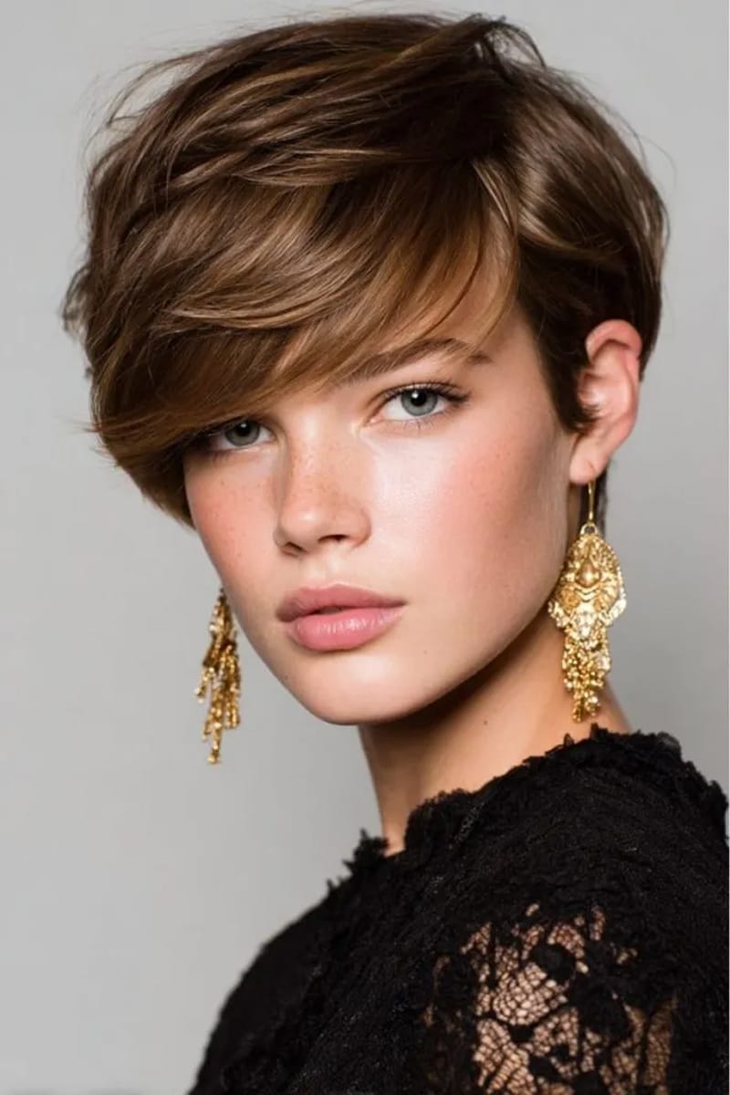 Warm Brown Asymmetrical Pixie Warm Brown Asymmetrical Pixie — Winter Pixie Haircuts