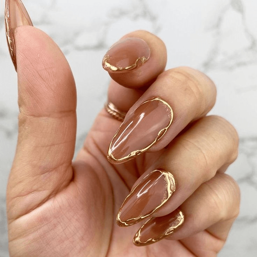 Mocha Marble Almonds With Nude Base Mocha Marble Almonds With Nude Base — Mocha Nails