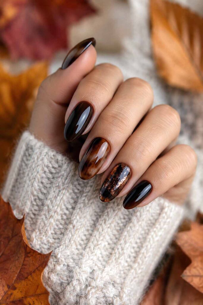 Plaid Pattern On Accent Nails Visual Idea Plaid Pattern On Accent Nails Visual Idea — Chocolate Brown Nails