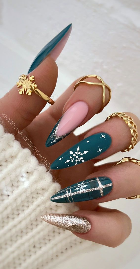 Teal Winter Wonderland Stilettos Teal Winter Wonderland Stilettos — Long Christmas Nails 2026