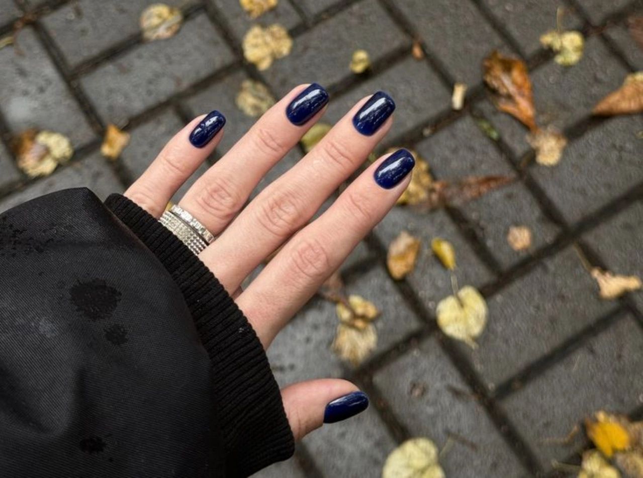 Deep Glossy Navy Blue Nails Deep Glossy Navy Blue Nails — Short Winter Round Nails
