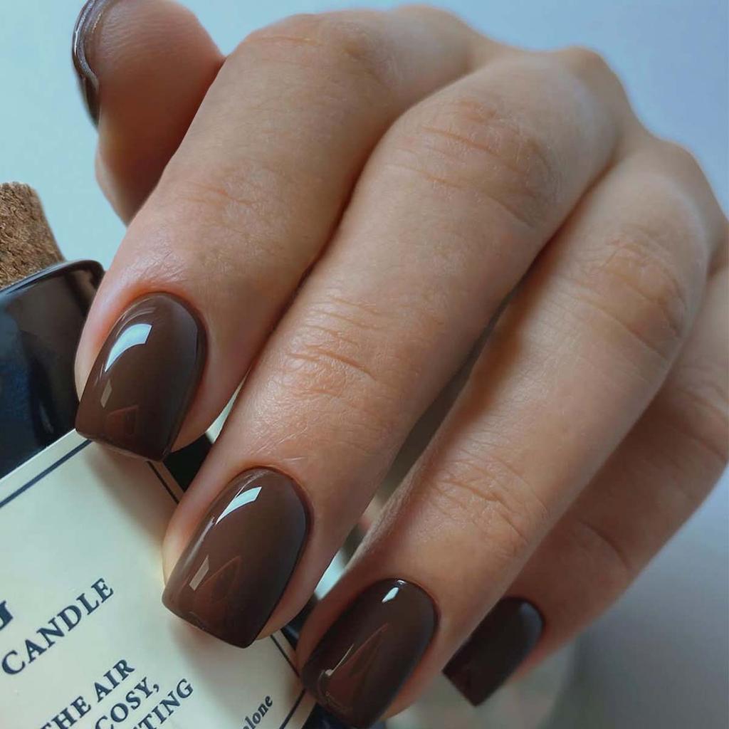 Rich Chocolate Brown Glossy Square Nails Rich Chocolate Brown Glossy Square Nails — Simple Short Winter Nails