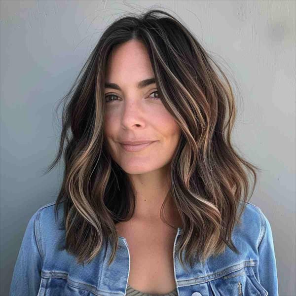 Dark Brown Lob With Curtain Bangs — Winter Haircuts for Square Faces