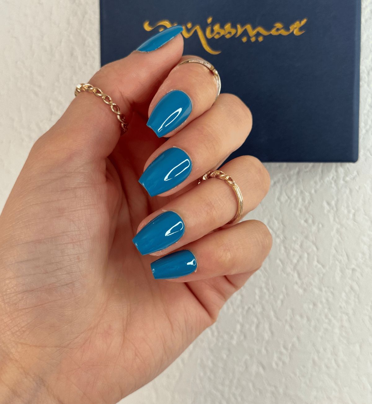 Opaque Teal Blue Glossy Short Coffin Opaque Teal Blue Glossy Short Coffin — Short Winter Coffin Nails
