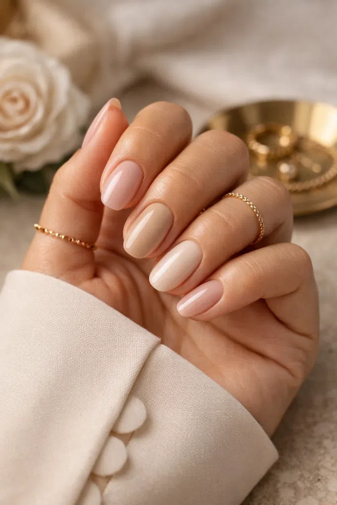 Neutral Shade Glossy Oval Nails Neutral Shade Glossy Oval Nails — Winter Wedding Nails