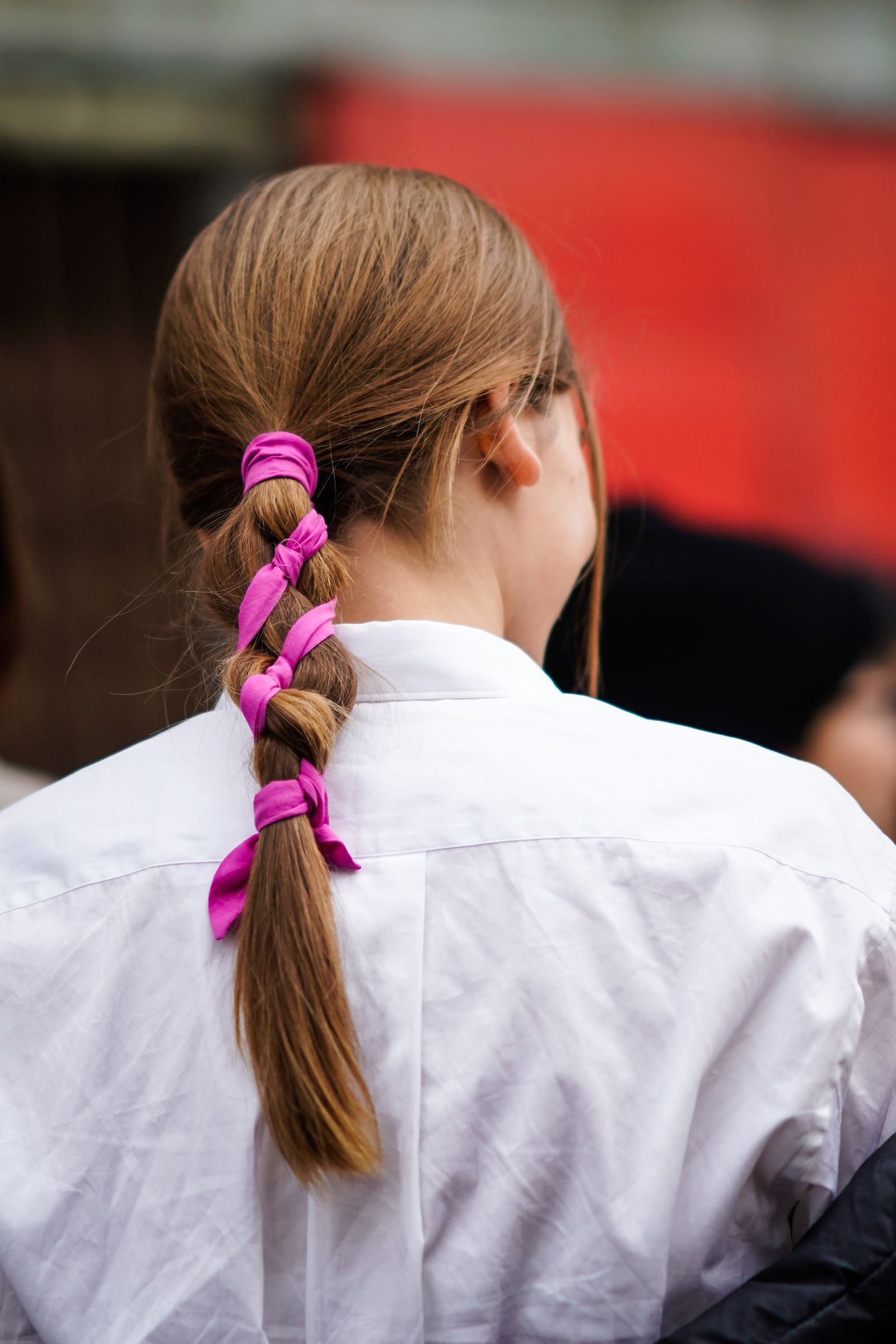 Blonde Braid with Pink Ribbon Blonde Braid with Pink Ribbon — Winter Hairstyles with Scarf