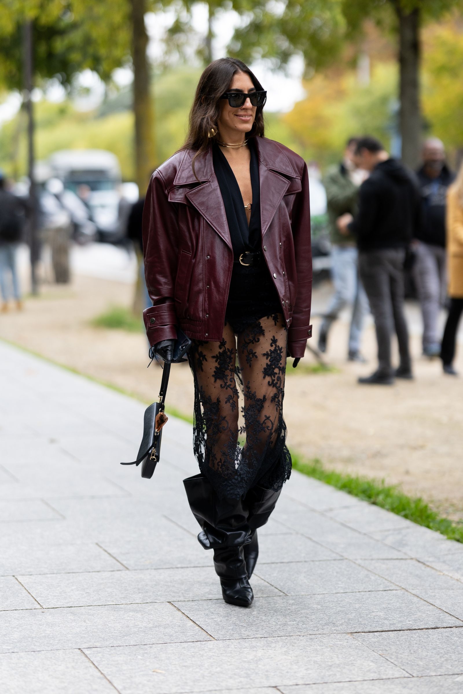 Edgy Burgundy Leather Jacket Over Lace Dress — January Outfits