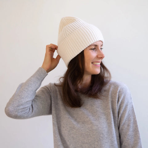 Collarbone Lob Straight Medium Brown With Beanie — Winter Hat Hairstyles