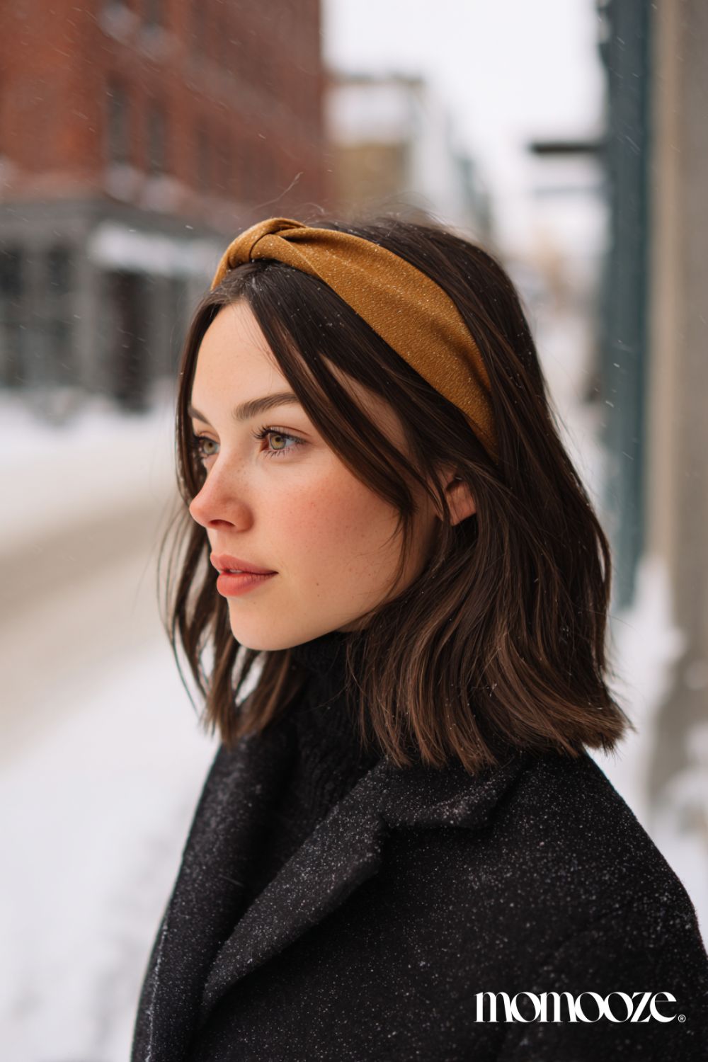 Air-Dried Bob with Mustard Knot Headband — Winter Hairstyles with Headband