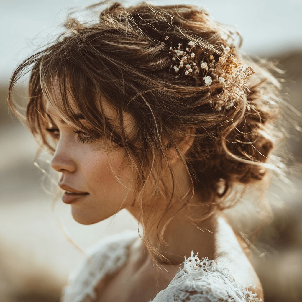 Dark Blonde Updo With Floral Accent — Winter Bun Hairstyles