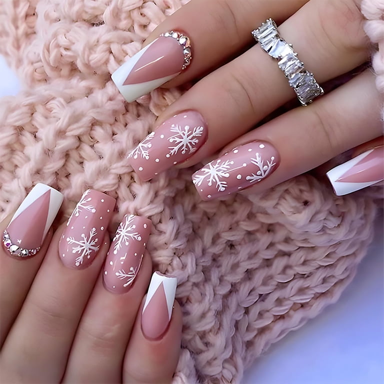 Dusty Pink Snowflake V-Tip Rhinestone Coffin Nails Dusty Pink Snowflake V-Tip Rhinestone Coffin Nails — Christmas Coffin Nails 2026