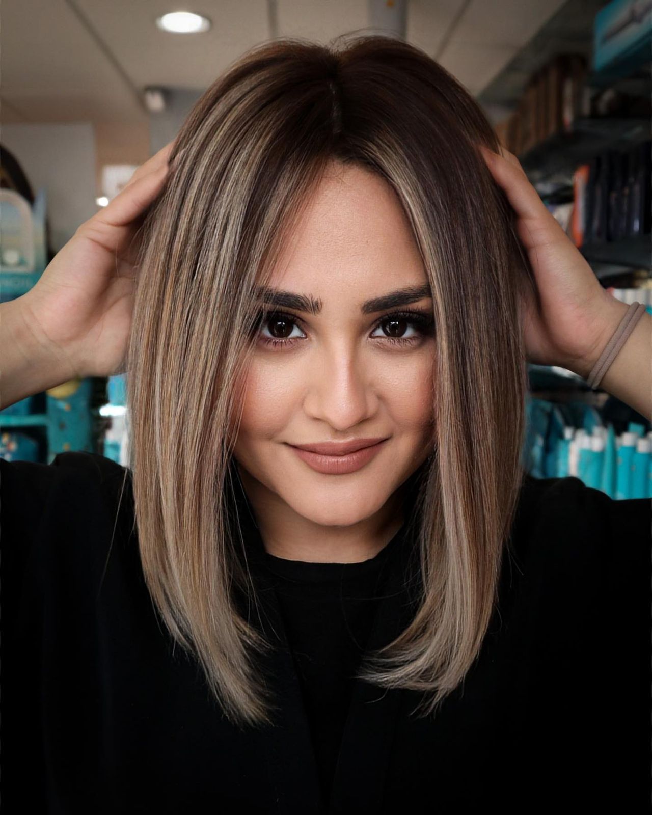 Dark Brown Bob with Blonde Highlights — Winter Haircuts for Straight Hair