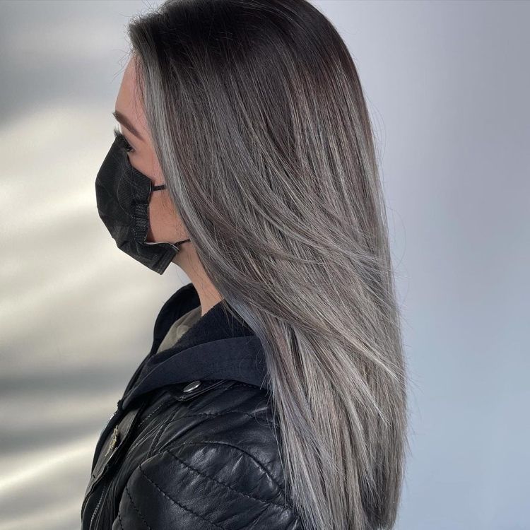 Collarbone Layers With Contrasting Gray Highlights Collarbone Layers With Contrasting Gray Highlights — Gray Blending Highlights