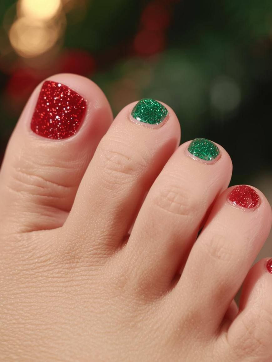 Vibrant Glitter Solid Color Toes Vibrant Glitter Solid Color Toes — Christmas Pedicure 2026