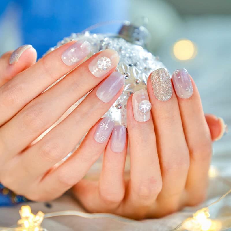 Milky Purple Gradient Snowflake Nails Milky Purple Gradient Snowflake Nails — Christmas Gel Nails 2026