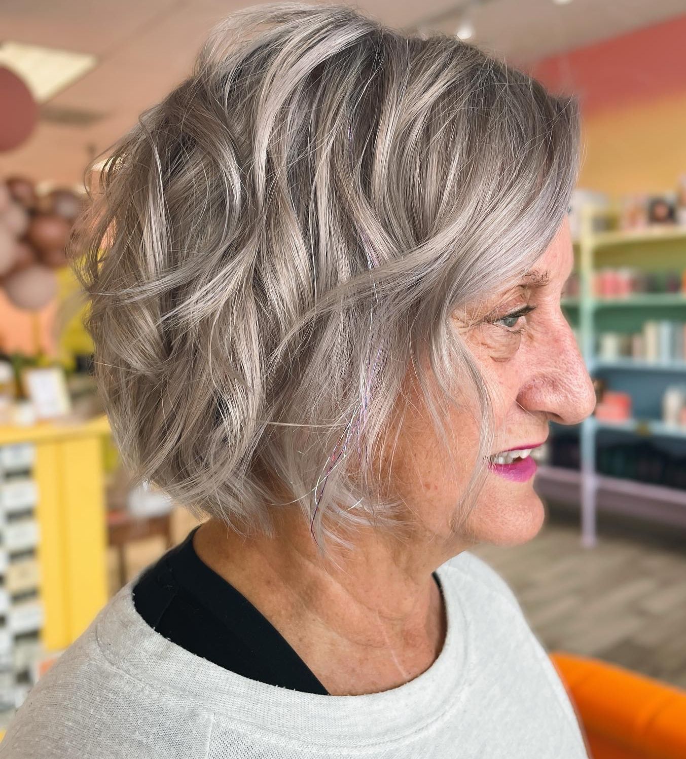 Ash Blonde Bob With Pink Highlights Ash Blonde Bob With Pink Highlights — Winter Haircuts for Women Over 70