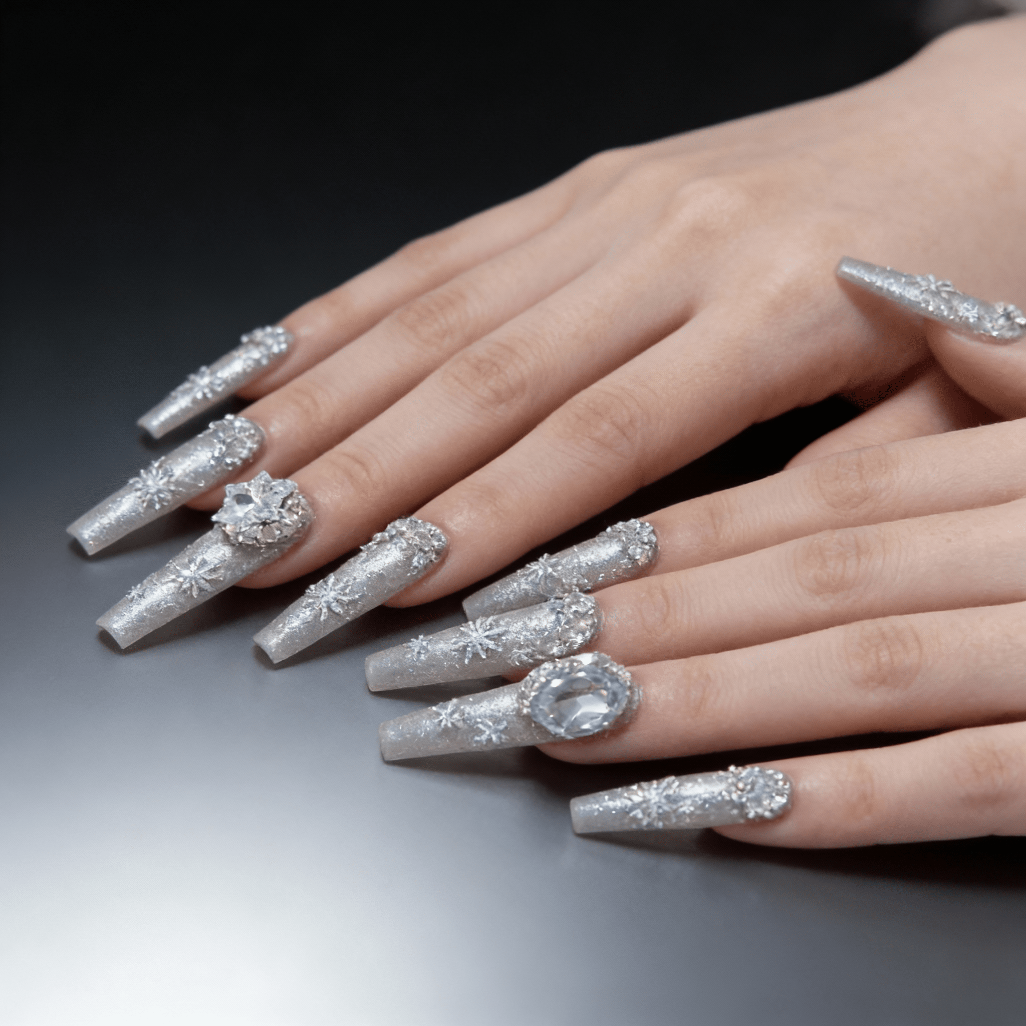 Shimmer With Glitter And Rhinestones Visual Idea — Long Winter Coffin Nails