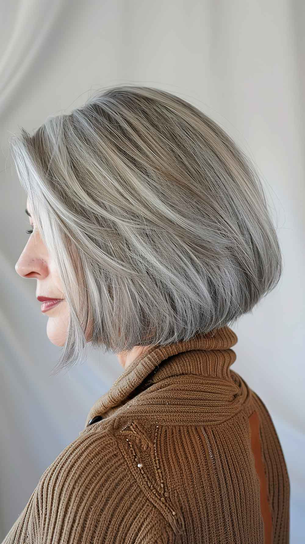 Angled Grey Bob With Smooth Blowout Angled Grey Bob With Smooth Blowout — Winter Haircuts for Women Over 60
