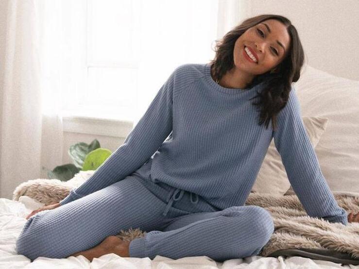 Blue Waffle Knit Loungewear Set Blue Waffle Knit Loungewear Set — Loungewear Outfits