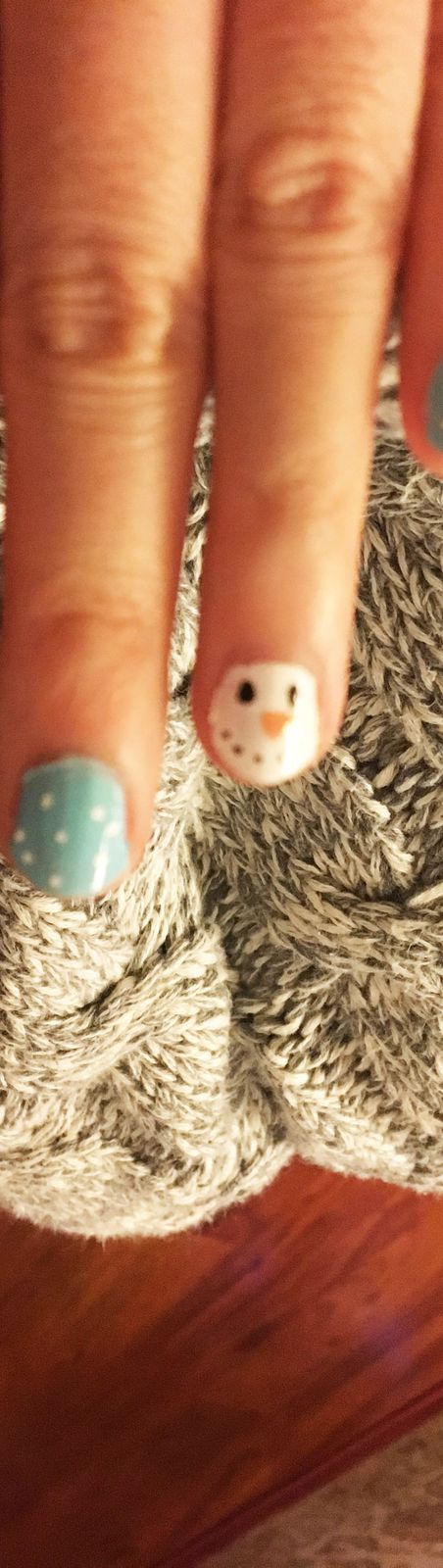 White Snowman and Polka Dot Square Nails — Winter Nails for Teens