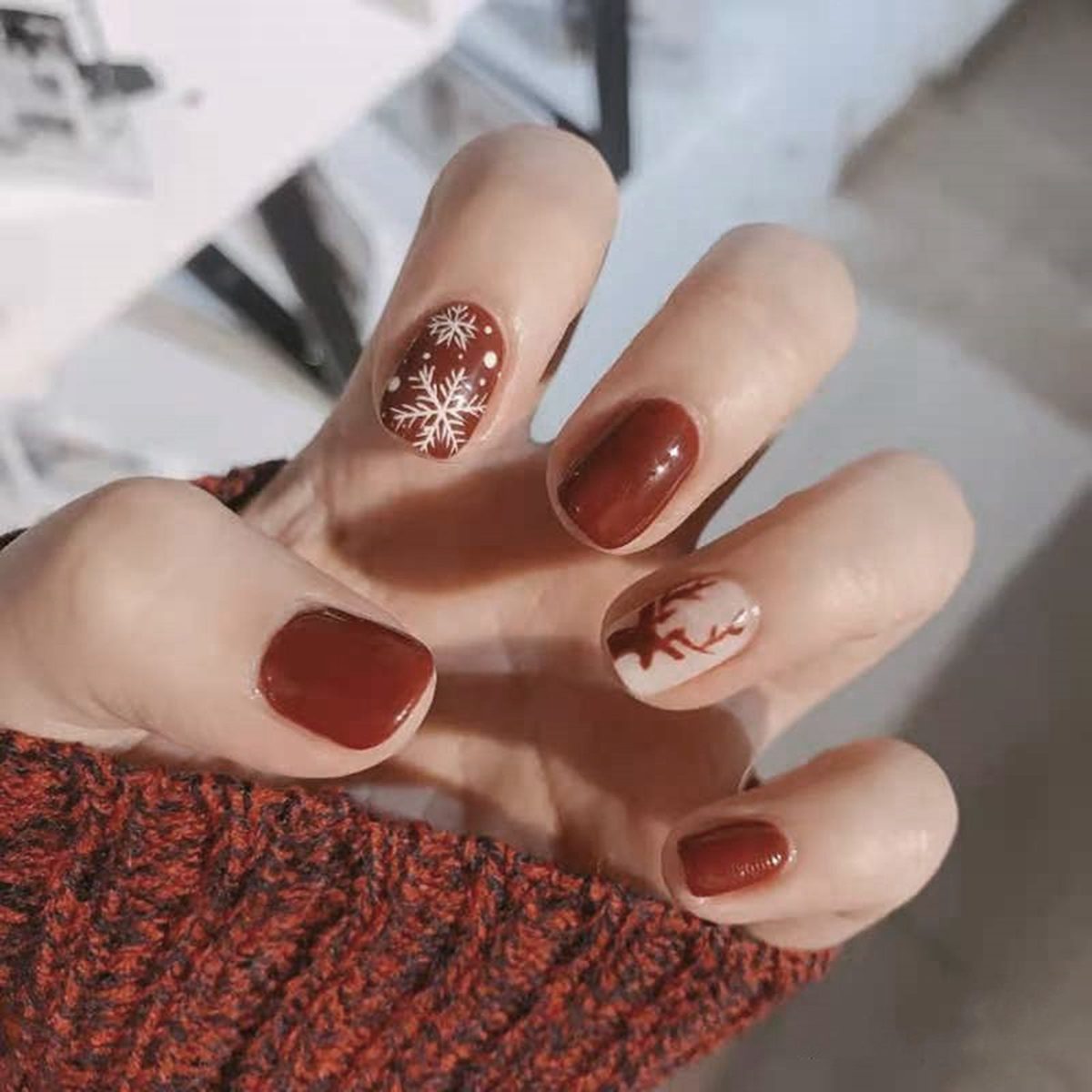 Deep Red with Festive Art Deep Red with Festive Art — Wine Christmas Nails 2026