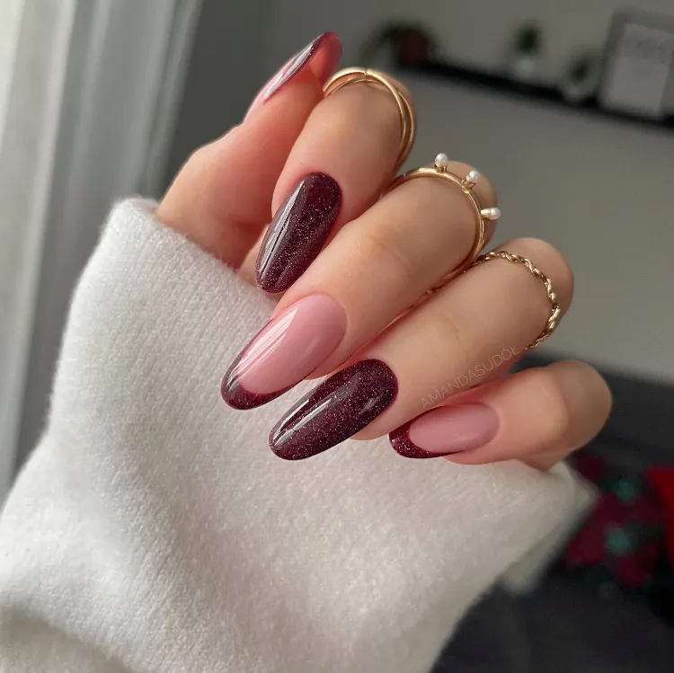 Burgundy Glitter French and Full Glitter Burgundy Glitter French and Full Glitter — Winter Gel Nail Colors