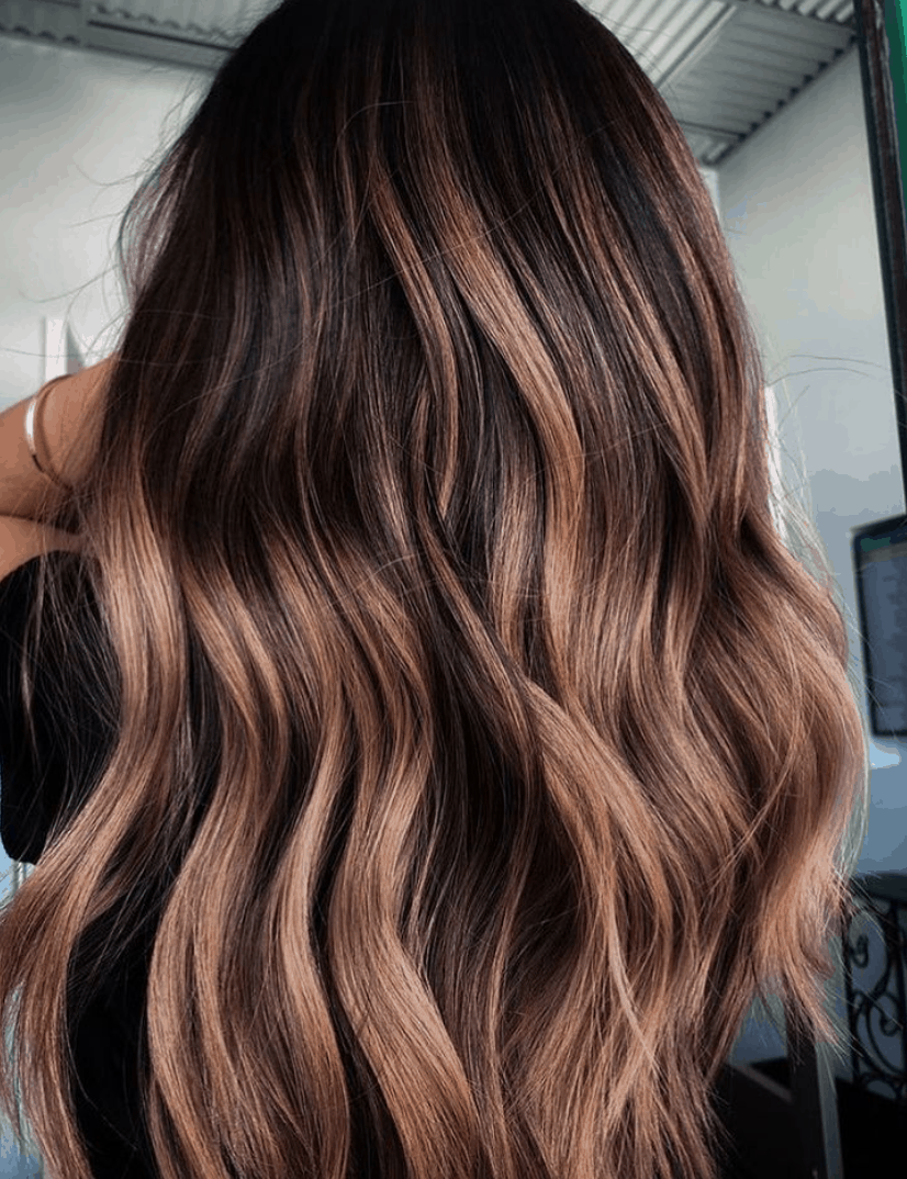 Dark Brown with Caramel Balayage Blend Dark Brown with Caramel Balayage Blend — Cinnamon Brown Hair