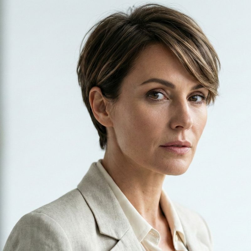Ash Brown Layered Bob With Side Swept Bang Ash Brown Layered Bob With Side Swept Bang — Winter Hair Colors for Women Over 40