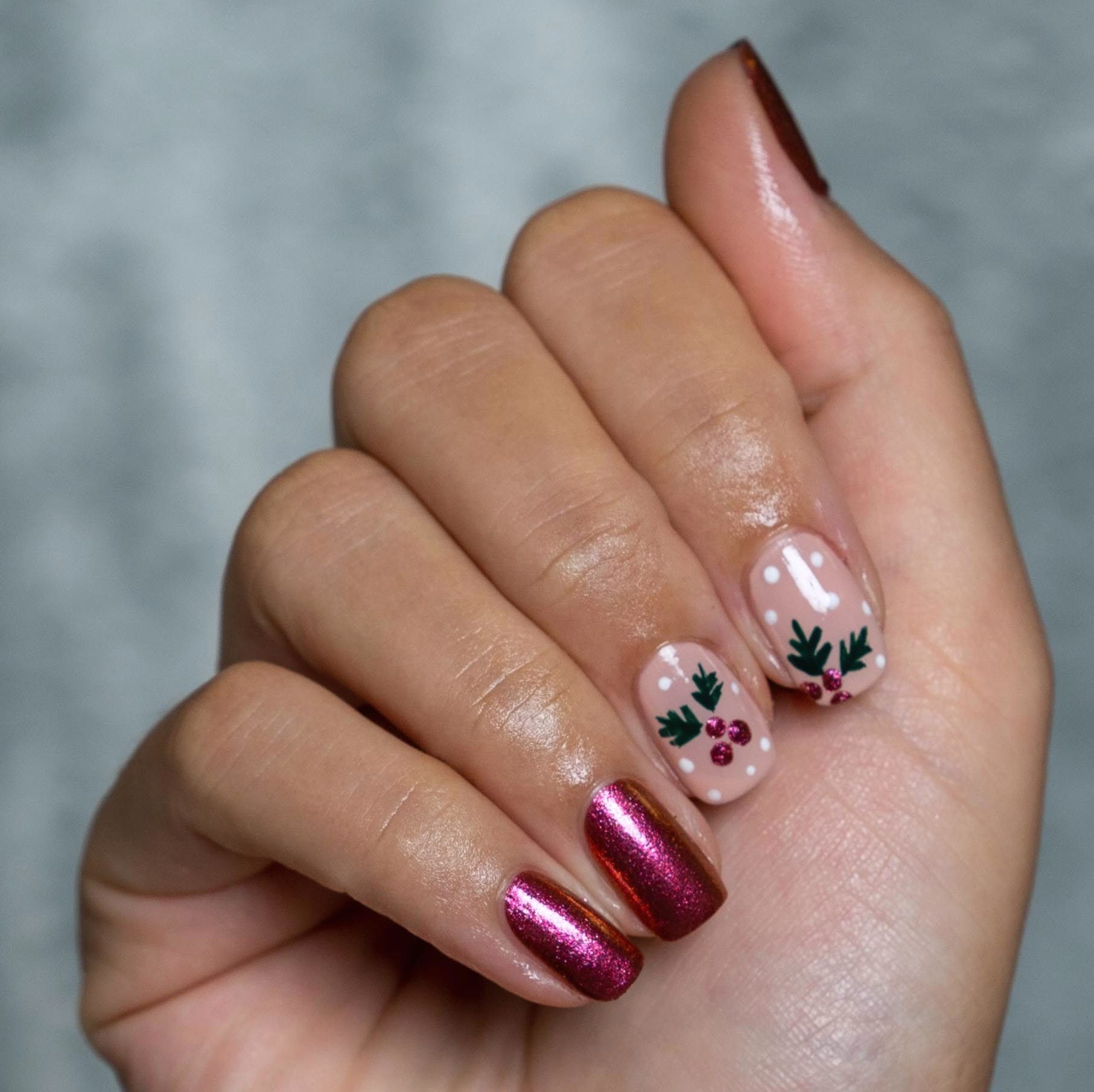 Metallic Red Holly Berry Art Metallic Red Holly Berry Art — Easy Christmas Nails 2026