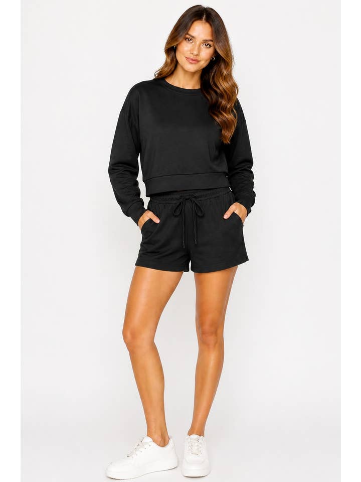 Conjunto de ropa de estar por casa: sudadera de felpa francesa con shorts casuales al por mayor para tu tienda - Faire