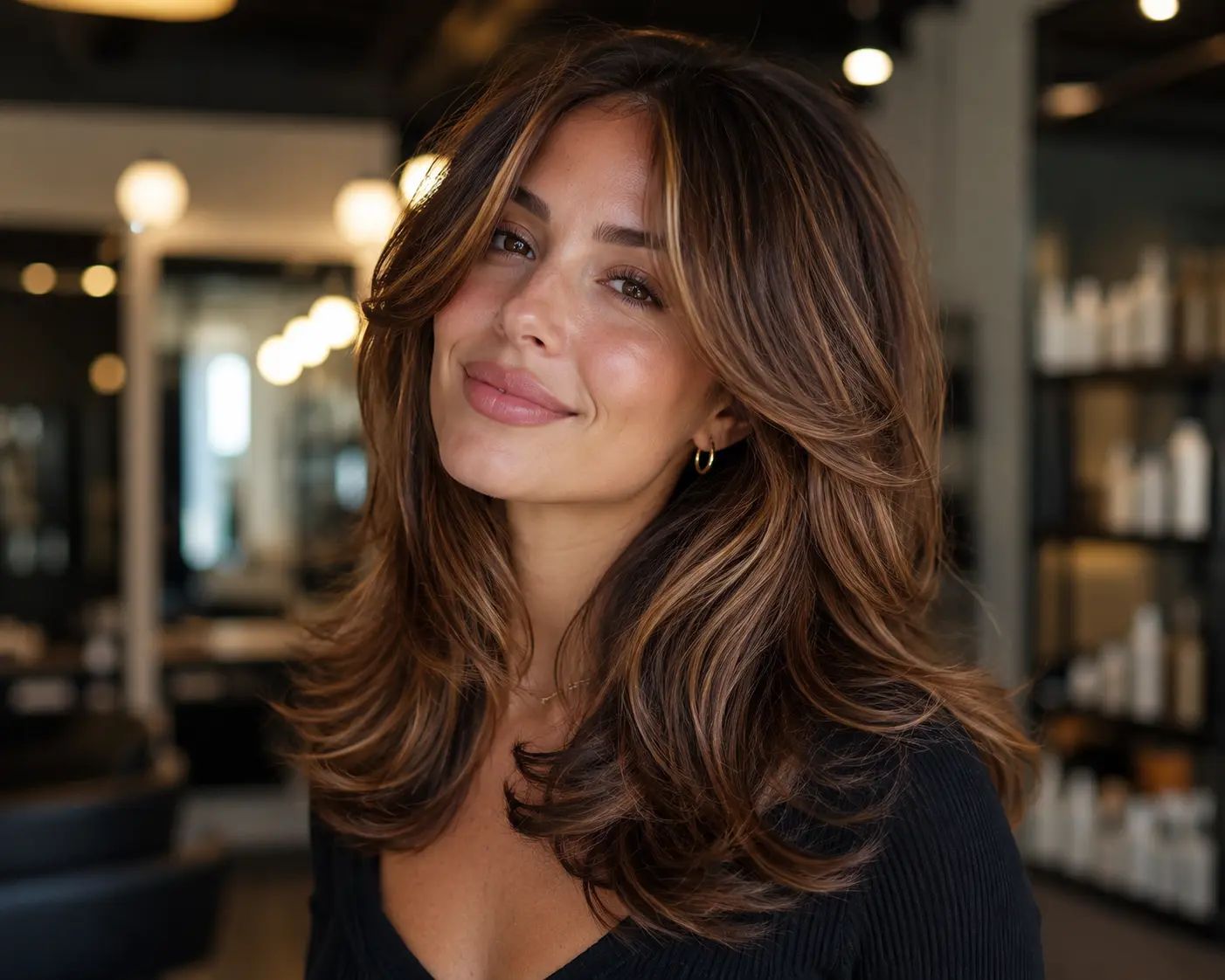 Rich Brown With Caramel Highlights Visual Idea Rich Brown With Caramel Highlights Visual Idea — Winter Haircuts for Thick Hair