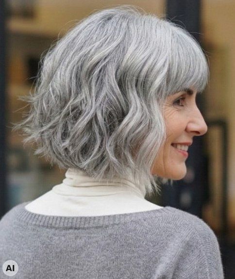 Ash Gray Bob With Bright Silver Highlights Ash Gray Bob With Bright Silver Highlights — Gray Blending Highlights