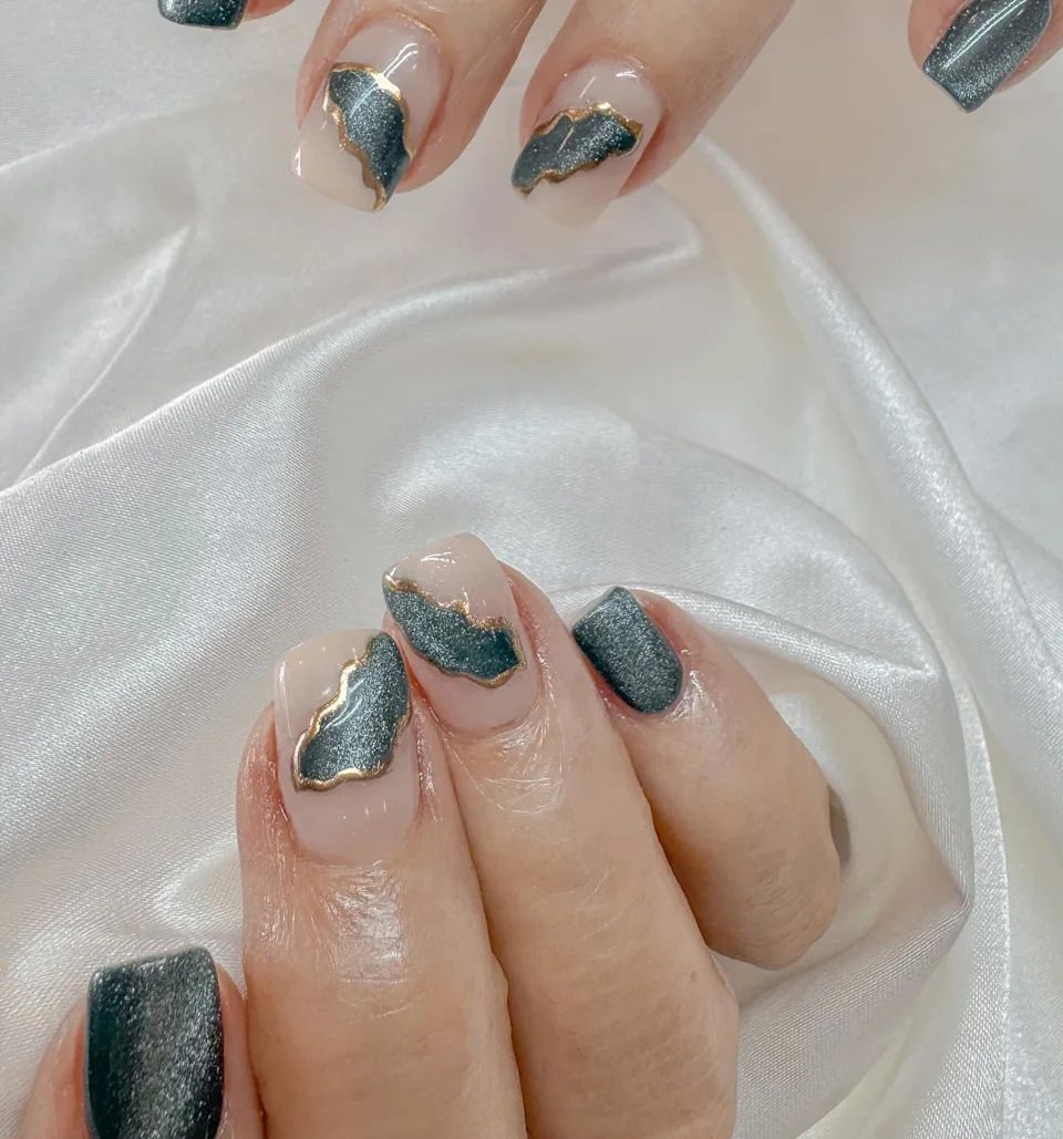Deep Red with Gold Foil Accents — New Years Dip Powder Nails 2027