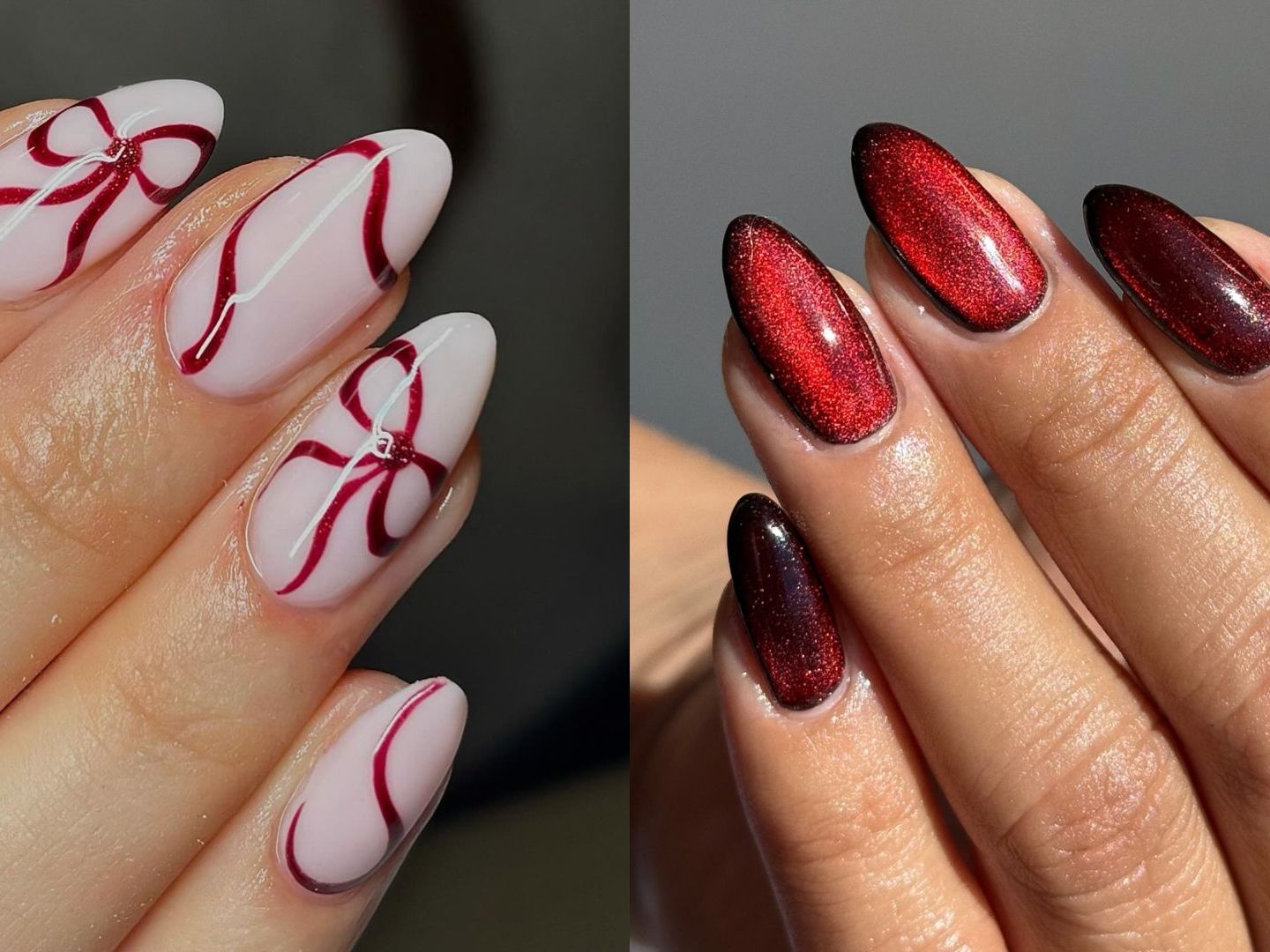 Nude Base With Red Accents Visual Idea Nude Base With Red Accents Visual Idea — Christmas Oval Nails 2026