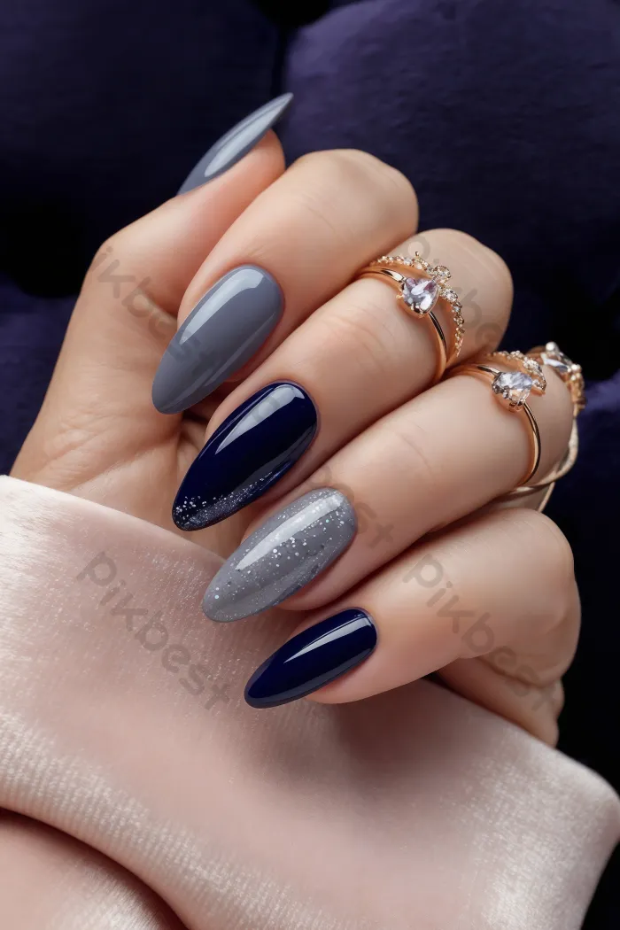 Glossy With Glitter Accents Visual Idea Glossy With Glitter Accents Visual Idea — Navy Blue Nails